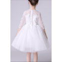 Robe Cérémonie Blanche Petite Fille Manche Trois Quart En Dentelles - Ref TQ007 - 04