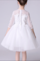 Illusion-Sleeve Embroidered Tulle Children White Dress - Ref TQ007 - 04