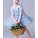 Girls Blue Party Dress With Cascading Flowers - Ref TQ009 - 02