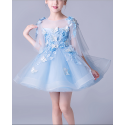 Girls Blue Party Dress With Cascading Flowers - Ref TQ009 - 03