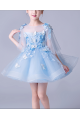 Girls Blue Party Dress With Cascading Flowers - Ref TQ009 - 03