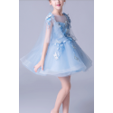 Girls Blue Party Dress With Cascading Flowers - Ref TQ009 - 04