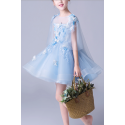 Girls Blue Party Dress With Cascading Flowers - Ref TQ009 - 05