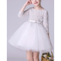 Long Sleeve Tulle Childrens Party Dress With Belt - Ref TQ012 - 02