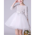 Robe Pour Mariage Petite Fille En Dentelles Perlées Manches Longues - Ref TQ012 - 02