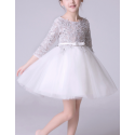 Long Sleeve Tulle Childrens Party Dress With Belt - Ref TQ012 - 03