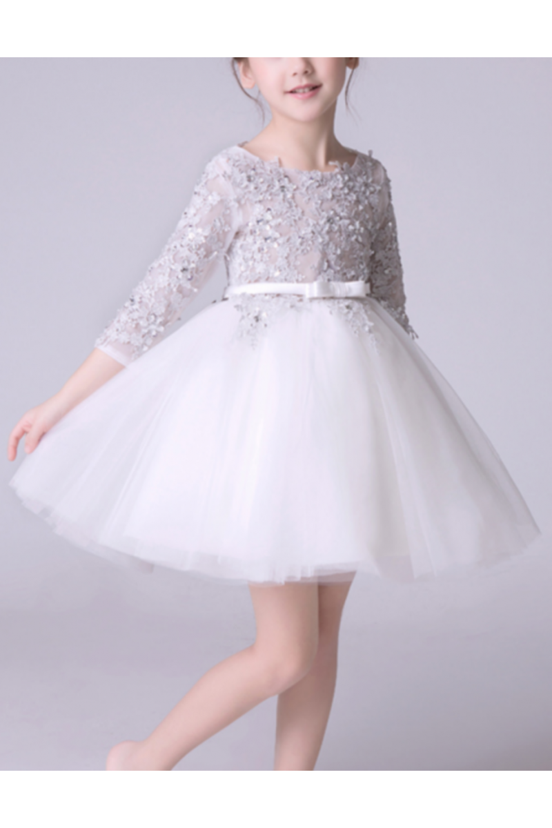 Robe Pour Mariage Petite Fille En Dentelles Perlées Manches Longues