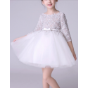 Long Sleeve Tulle Childrens Party Dress With Belt - Ref TQ012 - 04