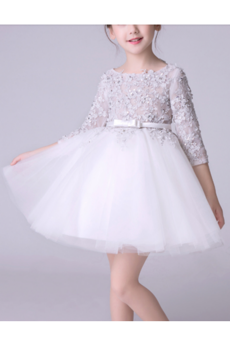 Robe Pour Mariage Petite Fille En Dentelles Perlées Manches Longues