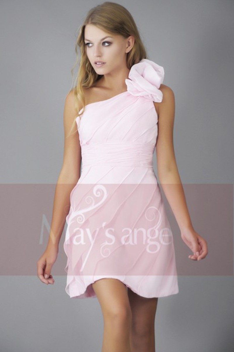 One Shoulder Pale Pink Cocktail Dress - Ref C144 - 01