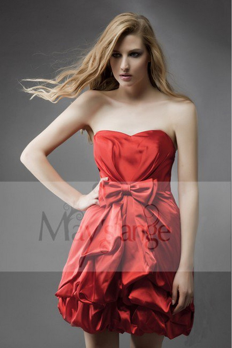 Robe de cocktail rouge feu - Ref C081 - 01 Robe de cocktail rouge feu - Ref C081 - 01