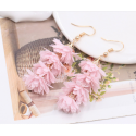 Boucles d'oreilles fleurs rose pendante - Ref B0103 - 02