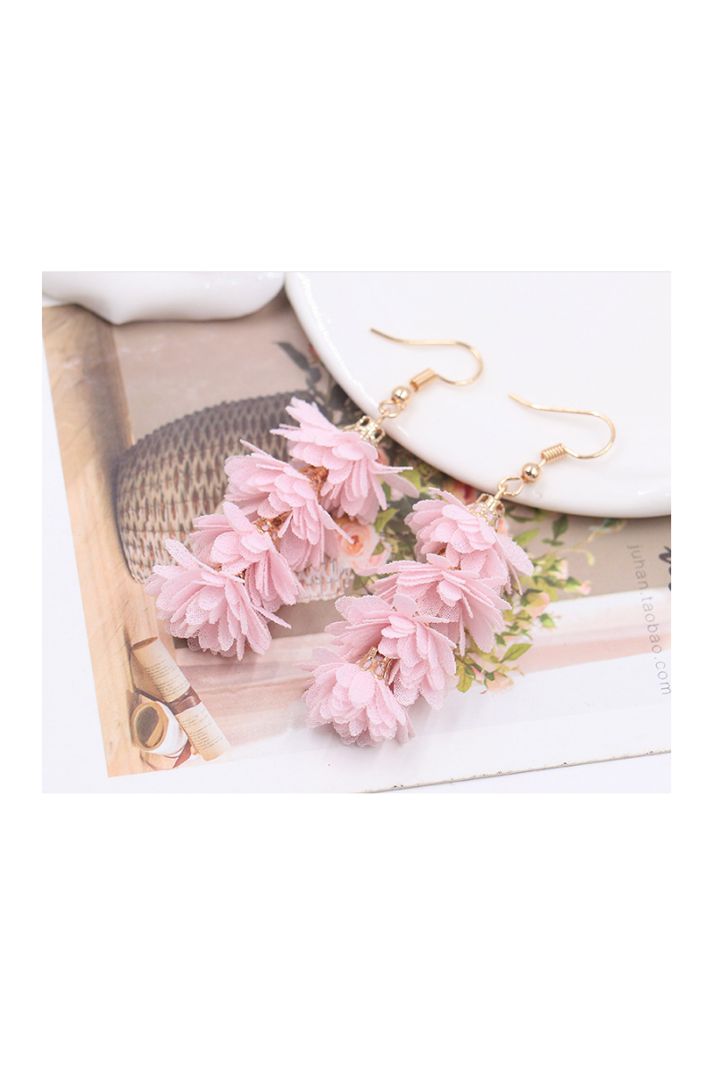 Boucles d'Oreilles Fleurs Roses Pendante - Ref B0103 - 01 Boucles d'Oreilles Fleurs Roses Pendante - Ref B0103 - 01